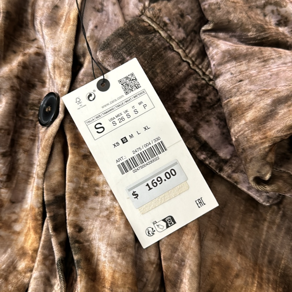 Nwt Zara Camo Velvet Long-Line Jacket - Sz S — image 7 of 7